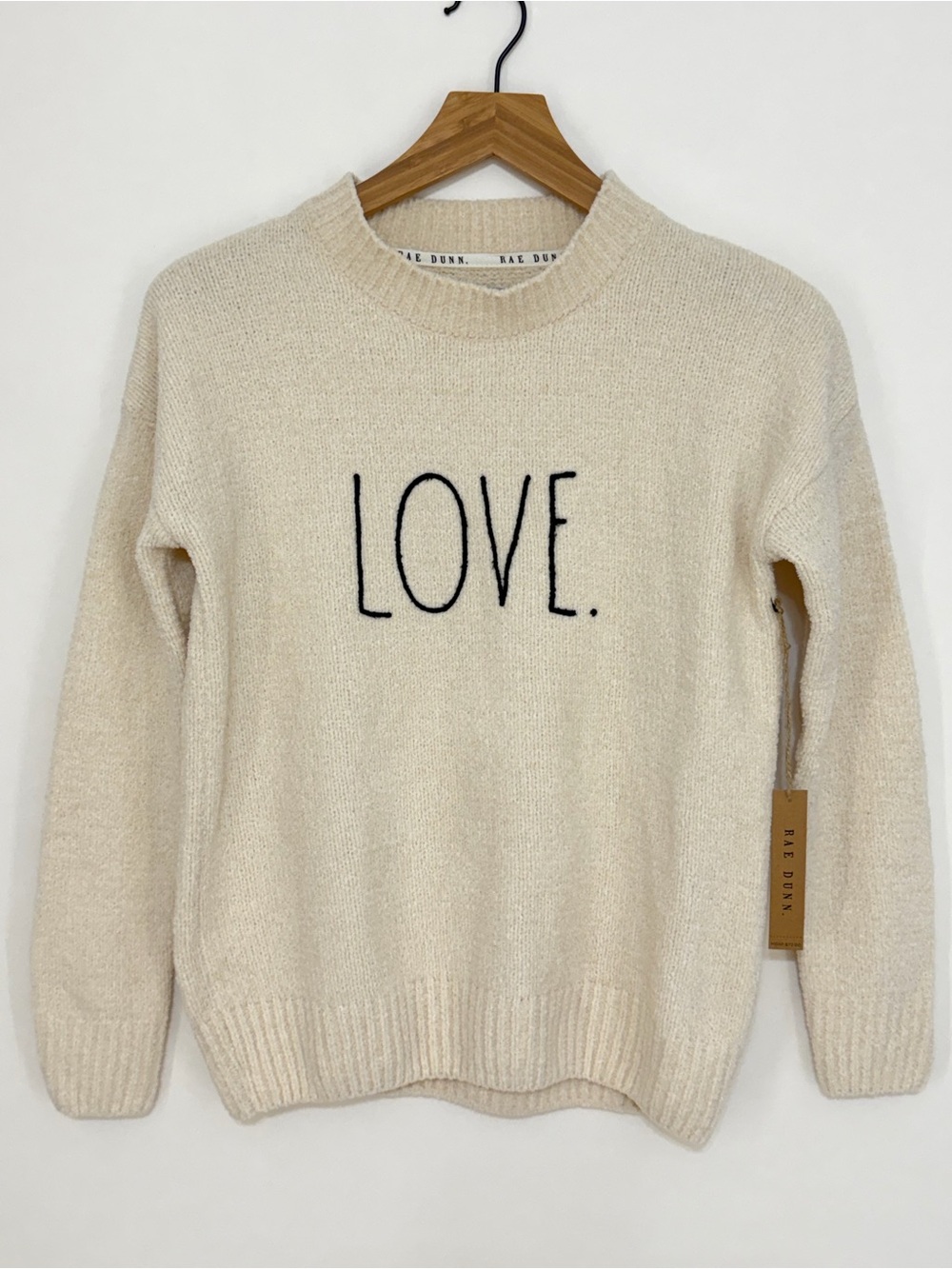 Rae Dunn "LOVE" Graphic Crew Neck Sweater Oatmeal Size Small